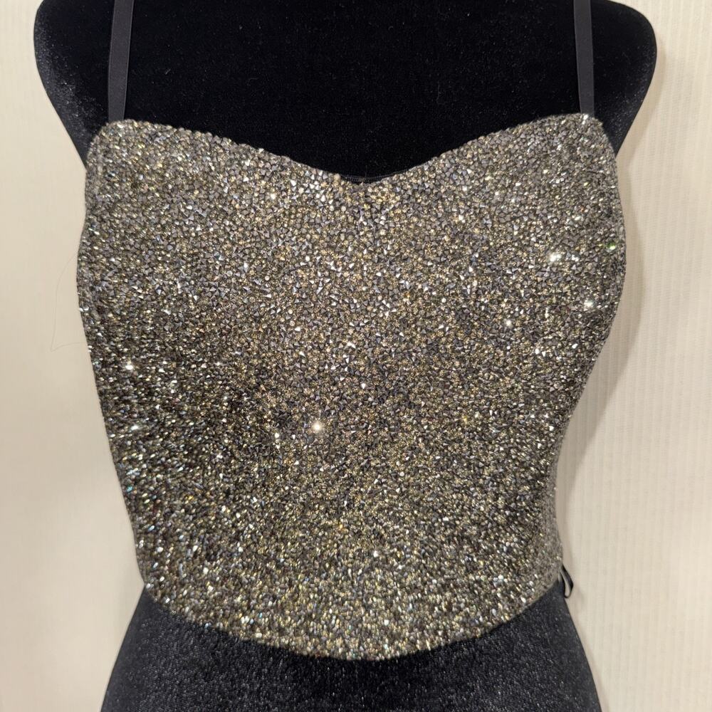 Trouvé Womens Metallic Gold Glitter Bustier Crop Top Spaghetti Strap Party XS